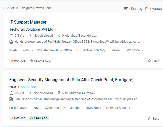 Fortinet Firewall internship jobs in Usa