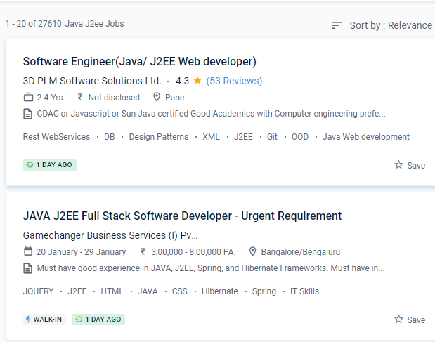 Java J2EE internship jobs in Boston